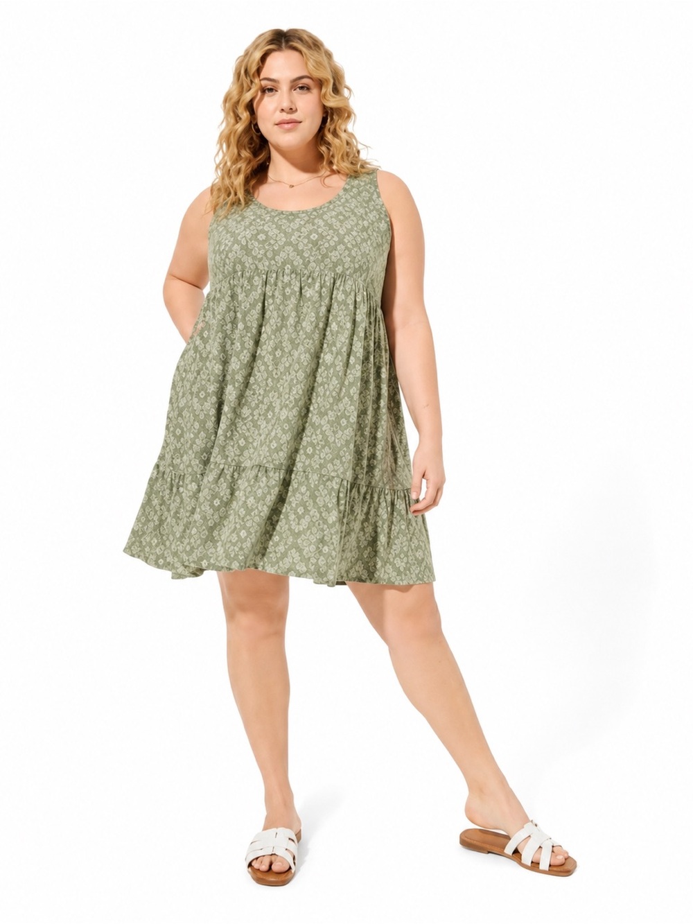 Torrid Mini Challis swing Tiered Tank Dress 0879 3X plus size mini sage green